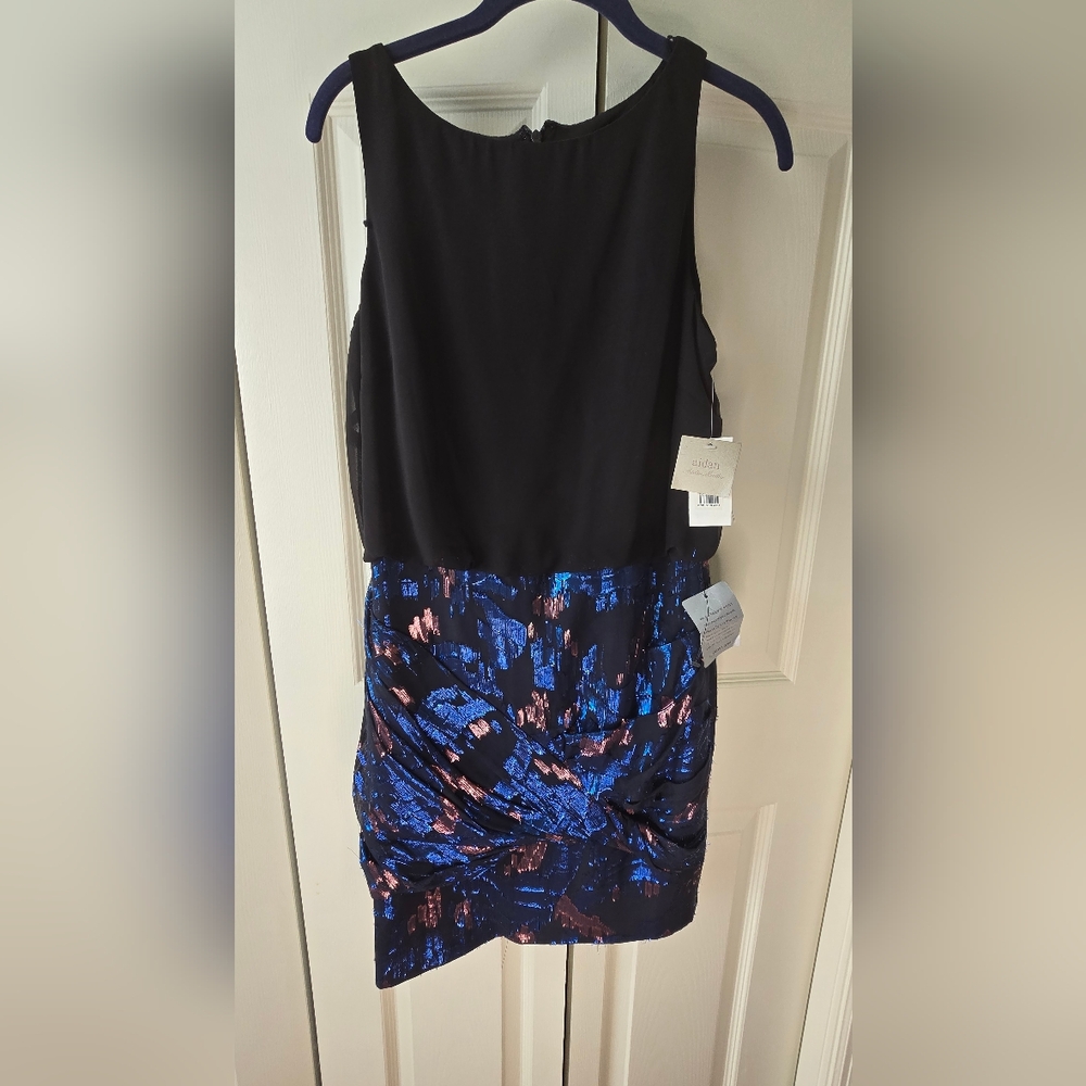 Aidan Mattox Black & Metallic Blue Cocktail Dress NWT